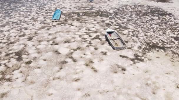 Zanzibar, Tanzania - vanuit de lucht uitzicht op laagwater in de oceaan bij de kust — Stockvideo