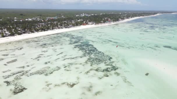Zanzibar, Tanzania - aerial view of low tide in the ocean near the coast — Stock Video