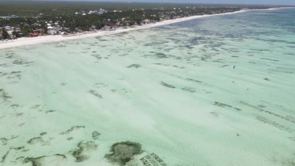 Costa da ilha de Zanzibar, Tanzânia na maré baixa, câmera lenta — Vídeo de Stock