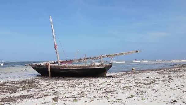 Costa da ilha de Zanzibar, Tanzânia na maré baixa, câmera lenta — Vídeo de Stock