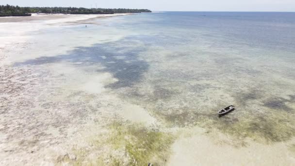 Vista aérea de la marea baja en el océano cerca de la costa de Zanzíbar, Tanzania, cámara lenta — Vídeo de stock