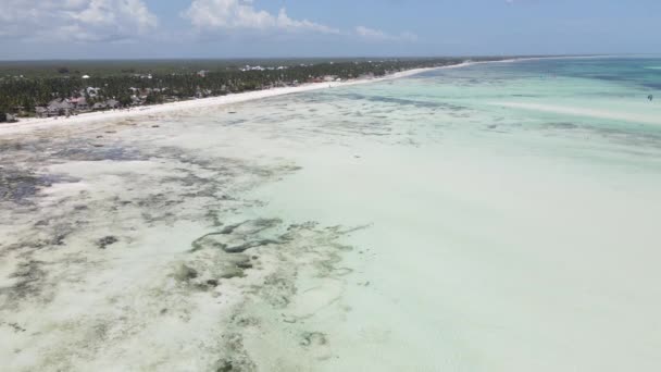 Low tide in the ocean near the coast of Zanzibar, Tanzania, slow motion — Stock Video