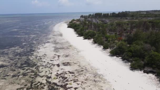 Luchtfoto van laagwater in de oceaan nabij de kust van Zanzibar, Tanzania, slow motion — Stockvideo