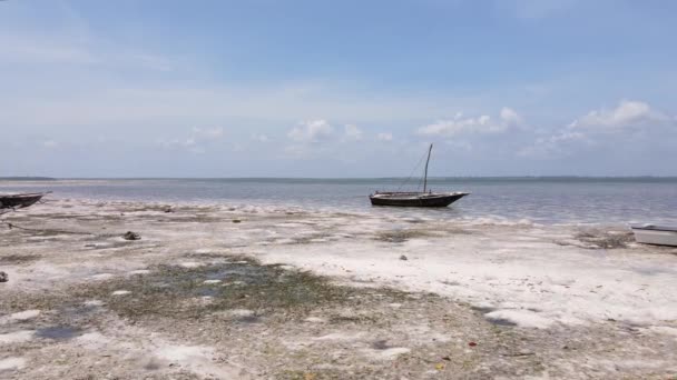 Marea baja en el océano cerca de la costa de Zanzíbar, Tanzania, cámara lenta — Vídeo de stock