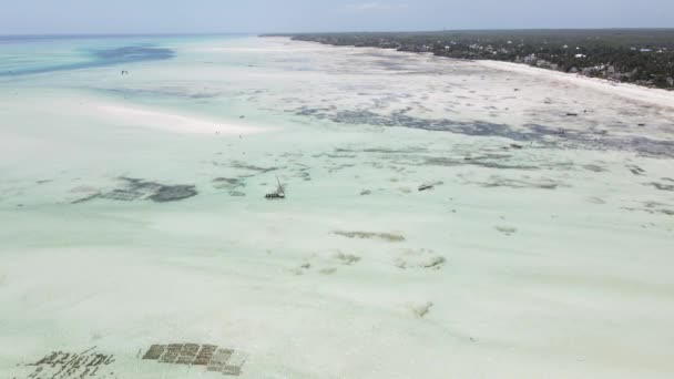 Oceano con bassa marea vicino alla costa dell'isola di Zanzibar, Tanzania, rallentatore — Video Stock