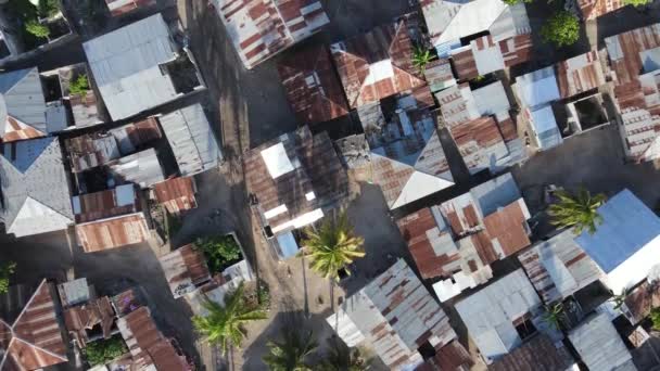 Aerial view of houses near the coast in Zanzibar, Tanzania, slow motion — Stock Video