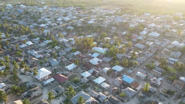 Aerial view of houses near the coast in Zanzibar, Tanzania, slow motion — Stock Video