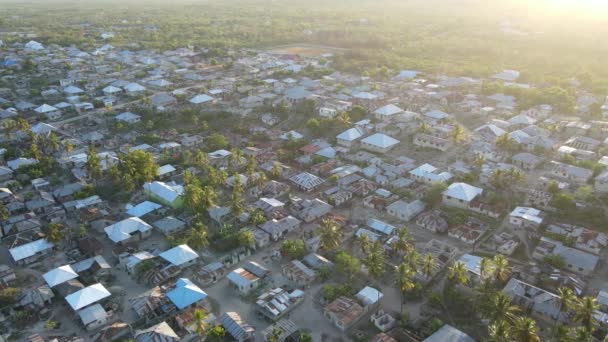 Letecký pohled na domy v blízkosti pobřeží Zanzibaru, Tanzanie, zpomalení — Stock video