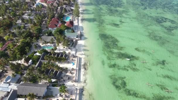 Aerial view of the beach on Zanzibar island, Tanzania, slow motion — Stock Video