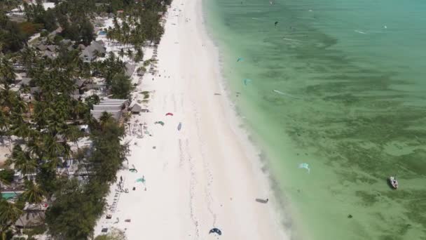 Aerial view of the beach on Zanzibar island, Tanzania, slow motion — Stock Video