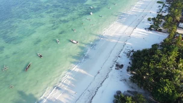 Légi kilátás a strandra a Zanzibár-szigeten, Tanzánia, lassított felvétel — Stock videók