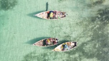Tanzanya 'nın Zanzibar kıyısındaki tekneler ağır çekimde