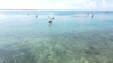 Tanzanya 'nın Zanzibar kıyısındaki tekneler ağır çekimde