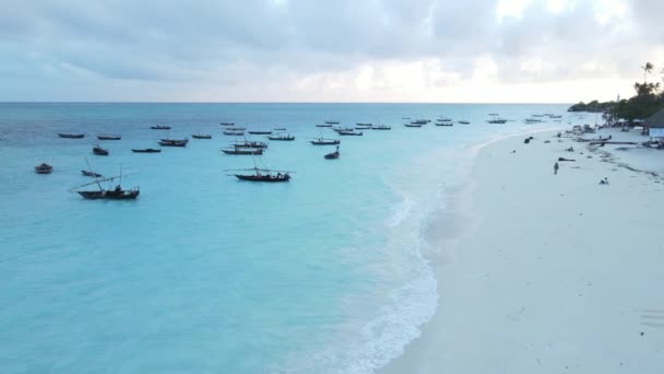 Boats in the ocean near the coast of Zanzibar, Tanzania, slow motion — Stock Video