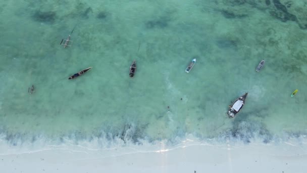 Barche nell'oceano vicino alla costa di Zanzibar, Tanzania, slow motion — Video Stock