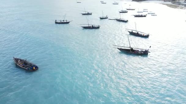 Barche nell'oceano vicino alla costa di Zanzibar, Tanzania, slow motion — Video Stock