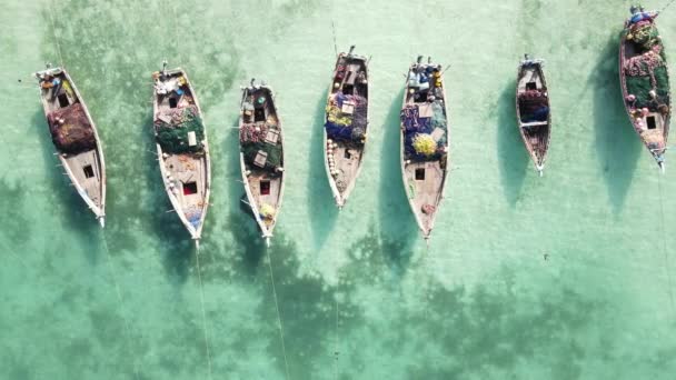 Barcos no oceano perto da costa de Zanzibar, Tanzânia, câmera lenta — Vídeo de Stock