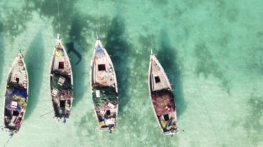 Tanzanya 'nın Zanzibar kıyısındaki tekneler ağır çekimde
