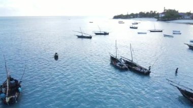 Tanzanya 'nın Zanzibar kıyısındaki tekneler ağır çekimde