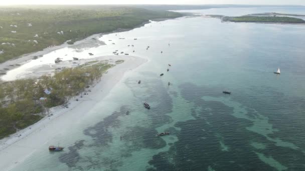 Łodzie w oceanie u wybrzeży Zanzibaru, Tanzania, zwolnione tempo — Wideo stockowe