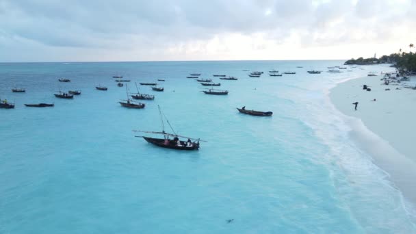 Boats in the ocean near the coast of Zanzibar, Tanzania, slow motion — Stock Video