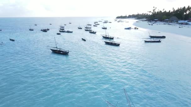 Boats in the ocean near the coast of Zanzibar, Tanzania, slow motion — Stock Video