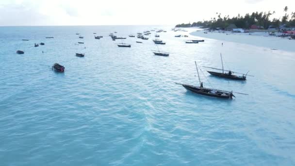 Boats in the ocean near the coast of Zanzibar, Tanzania, slow motion — Stock Video