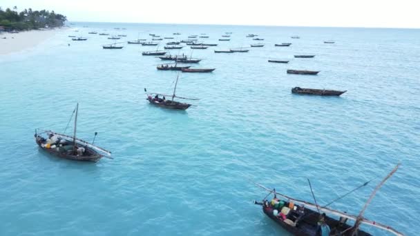 Boats in the ocean near the coast of Zanzibar, Tanzania, slow motion — Stock Video