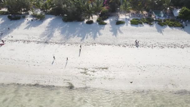 Zanzibar, Tanzania : People play football on the beach, slow motion — Stock Video