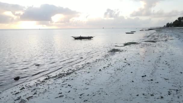 Човни в океані біля узбережжя Занзібару (Танзанія) сповільнюють рух. — стокове відео