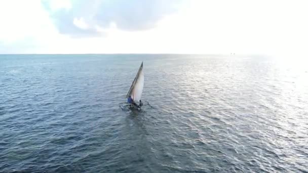 Båter i havet nær kysten av Zanzibar, Tanzania, sakte bevegelse – stockvideo