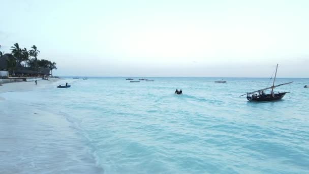 Boats in the ocean near the coast of Zanzibar, Tanzania, slow motion — Stock Video