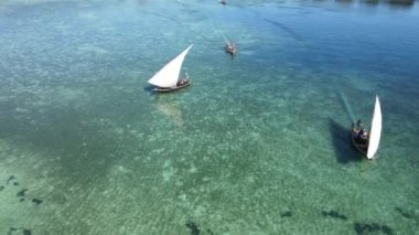 Tanzanya 'nın Zanzibar kıyısındaki tekneler ağır çekimde