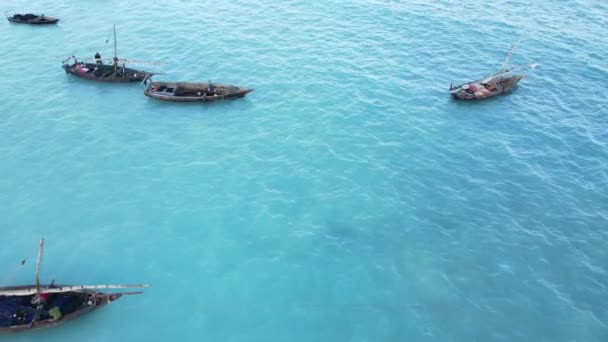 Bateaux dans l'océan près de la côte de Zanzibar, Tanzanie, ralenti — Video