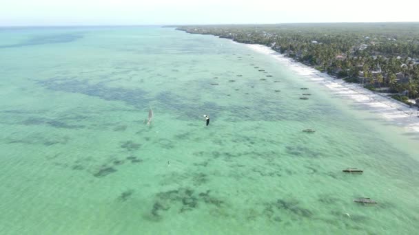 Boats in the ocean near the coast of Zanzibar, Tanzania, slow motion — Stock Video