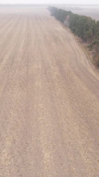 Vídeo vertical de um campo com terra arada no outono, câmera lenta — Vídeo de Stock