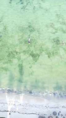 Tanzanya 'nın Zanzibar kıyısındaki okyanusta dikey video tekneleri