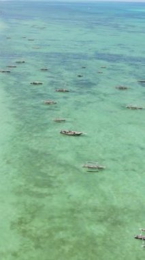Tanzanya 'nın Zanzibar kıyısındaki okyanusta dikey video tekneleri