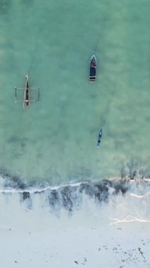 Tanzanya 'nın Zanzibar kıyısındaki okyanusta dikey video tekneleri