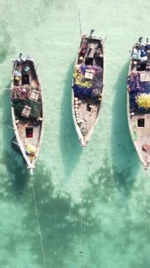 Tanzanya 'nın Zanzibar kıyısındaki okyanusta dikey video tekneleri