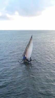 Tanzanya 'nın Zanzibar kıyısındaki okyanusta dikey video tekneleri