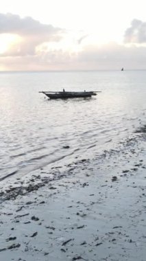 Tanzanya 'nın Zanzibar kıyısındaki okyanusta dikey video tekneleri
