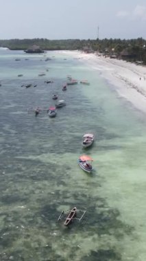 Tanzanya 'nın Zanzibar kıyısındaki okyanusta dikey video tekneleri