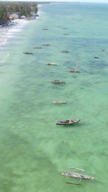 Tanzanya 'nın Zanzibar kıyısındaki okyanusta dikey video tekneleri