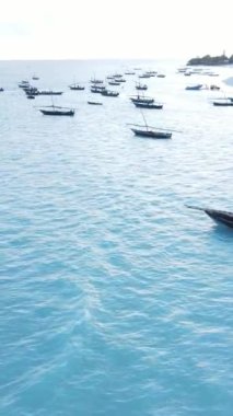 Tanzanya 'nın Zanzibar kıyısındaki okyanusta dikey video tekneleri