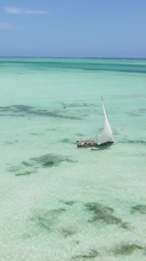 Tanzanya 'nın Zanzibar kıyısındaki okyanusta dikey video tekneleri