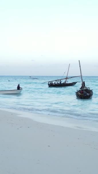 Verticale videoboten in de oceaan bij de kust van Zanzibar, Tanzania — Stockvideo