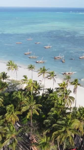 Barcos de vídeo verticais no oceano perto da costa de Zanzibar, na Tanzânia — Vídeo de Stock