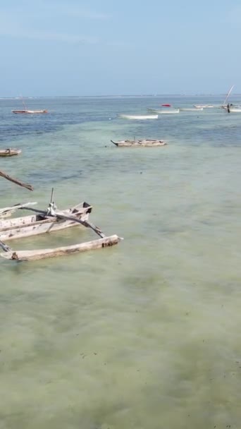 Bateaux vidéo verticaux dans l'océan près de la côte de Zanzibar, Tanzanie — Video