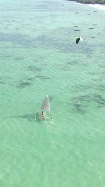 Verticale video van de oceaan bij de kust van Zanzibar, Tanzania — Stockvideo